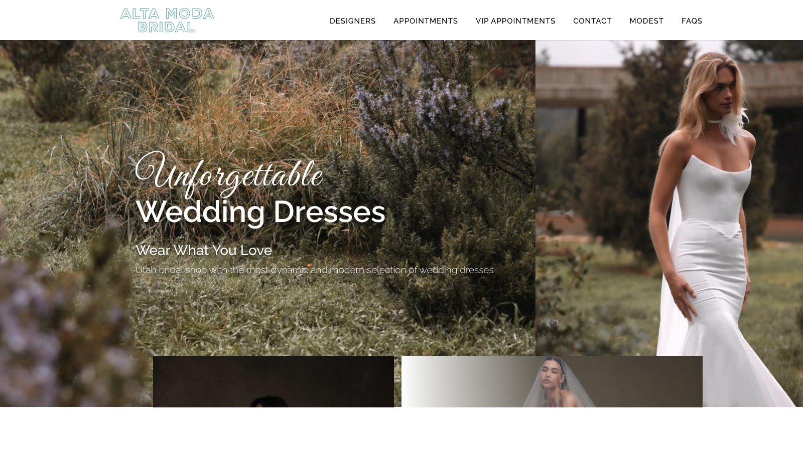 Alta Moda Bridal homepage screenshot.