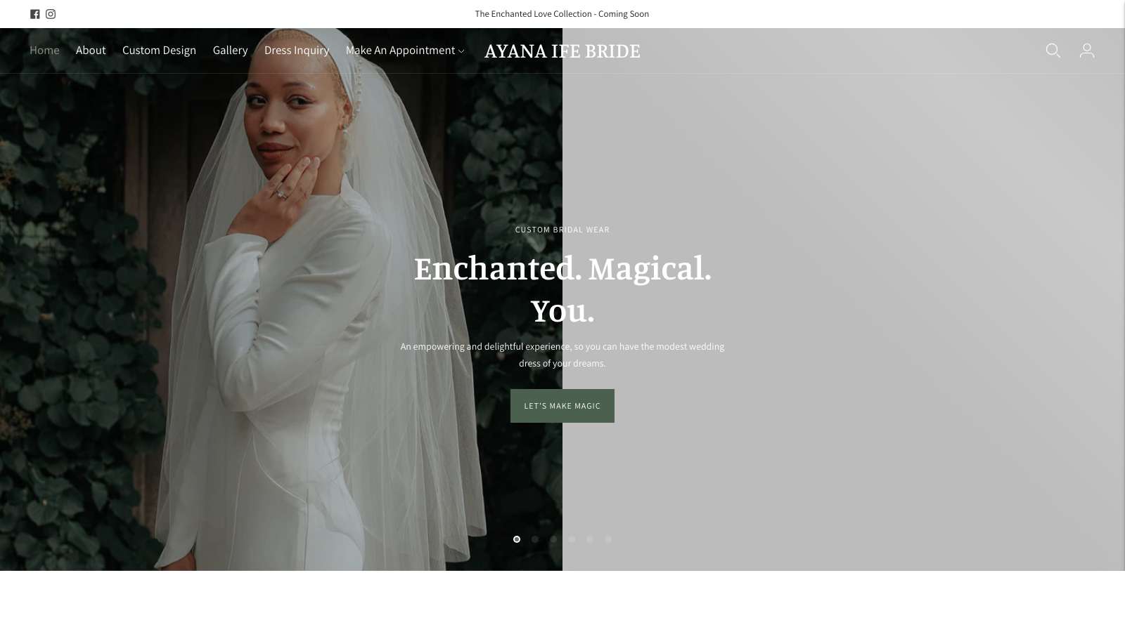 Ayana Ife Bride homepage screenshot.