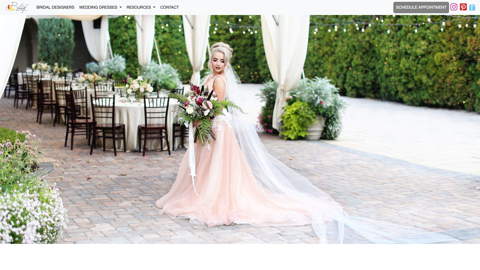 Bitsy Bridal homepage screenshot.