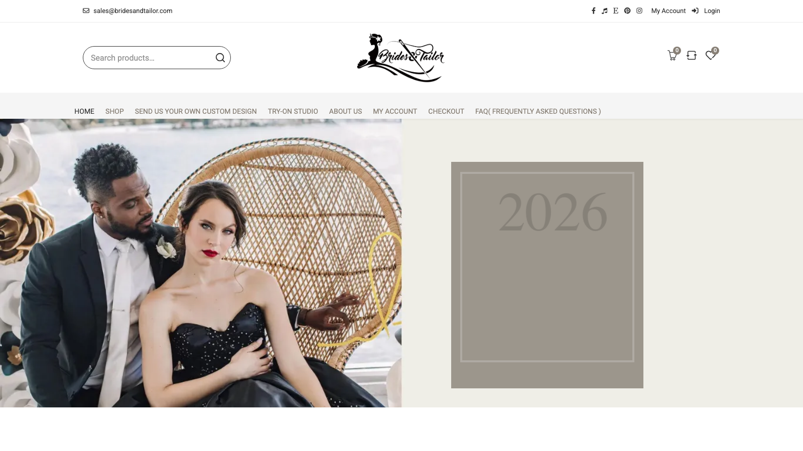 Brides & Tailor homepage screenshot.