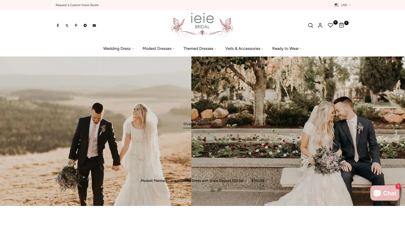 ieie Bridal homepage screenshot.