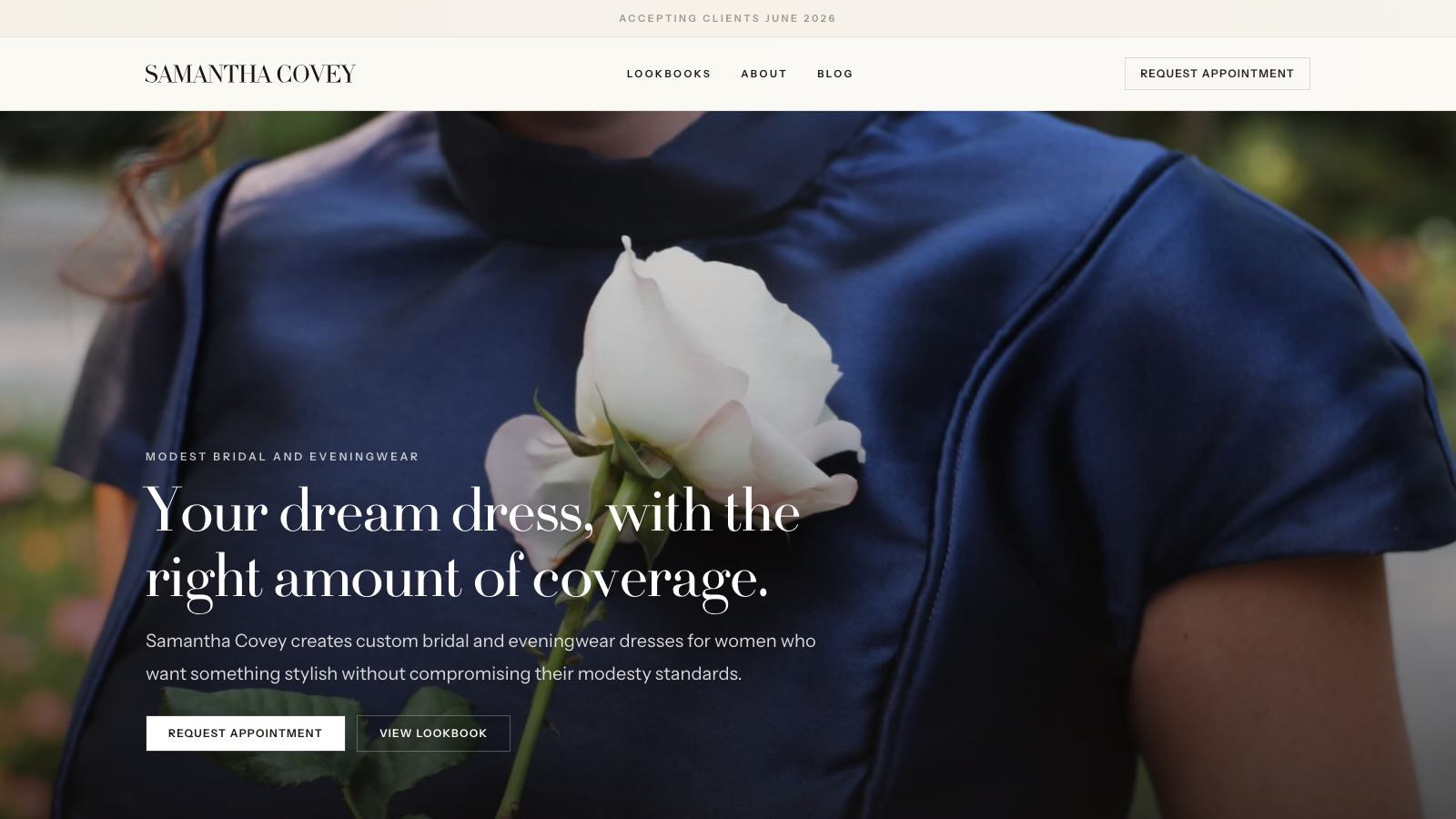 Samantha Covey homepage screenshot.